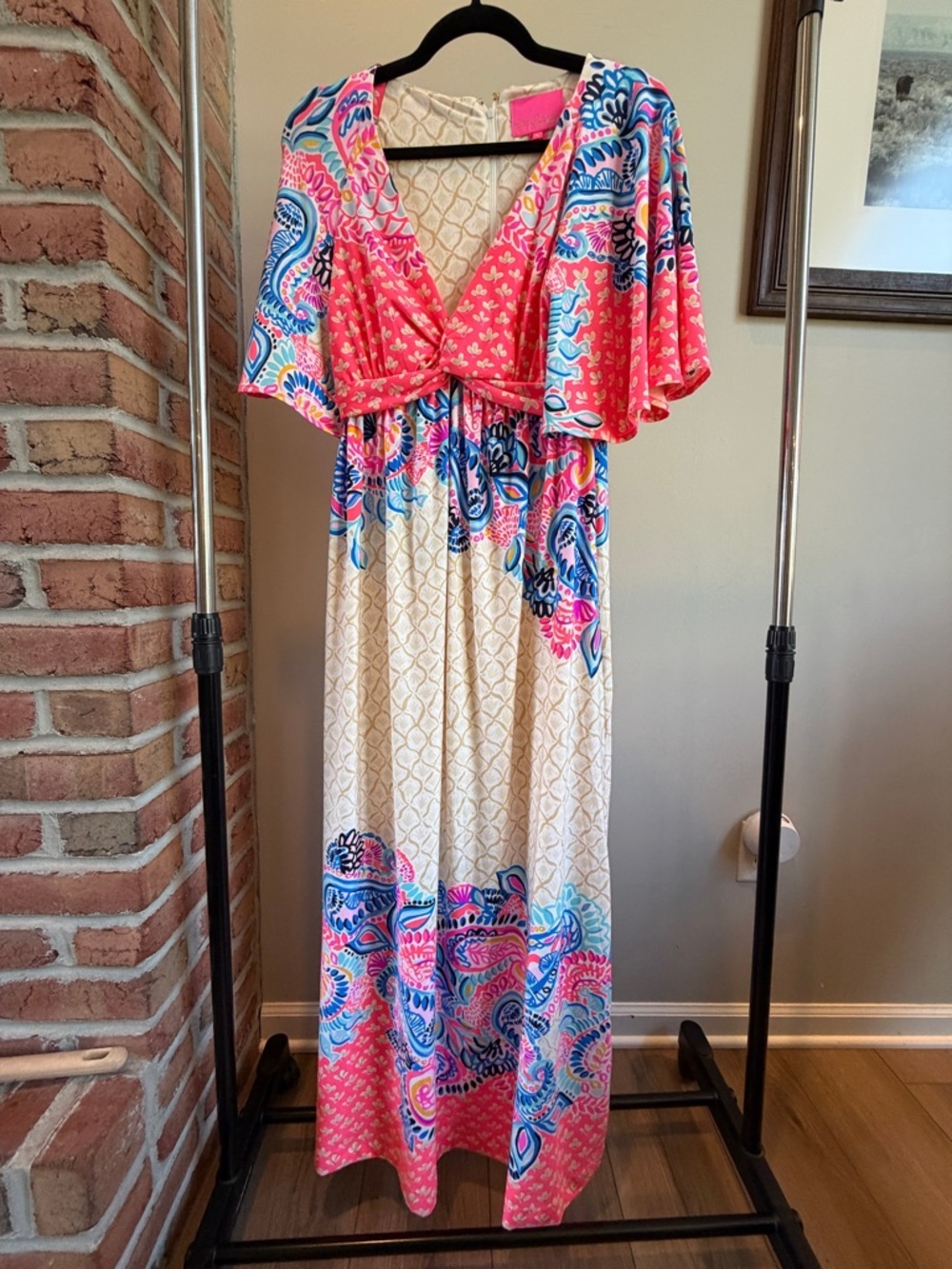 Lilly Pulitzer Minka Maxi Dress Coral Spritz Beach Bungalow Colorway- peach blue - Picture 2 of 8